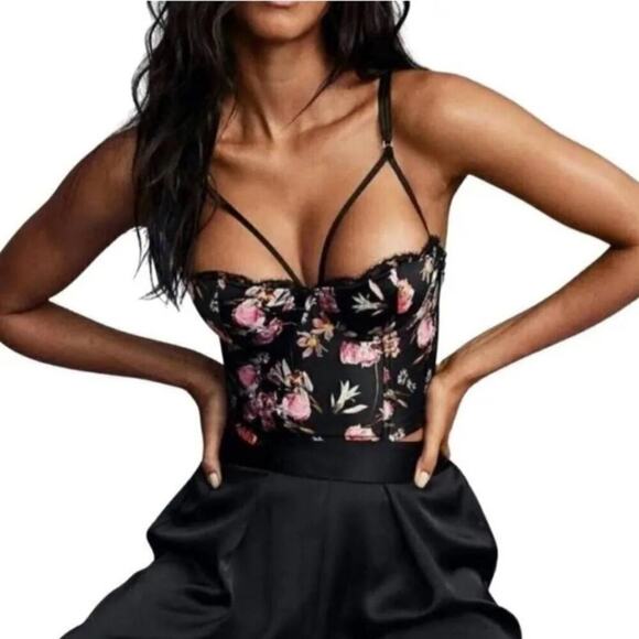 Victoria's Secret Very Sexy Corset Top 32D Dark Floral Fairygoth Grunge NWT - Picture 2 of 8
